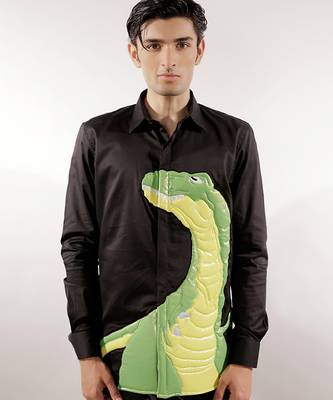 Dinosaur quilted black full sleeve cotton shirt 1