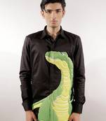 Dinosaur quilted black full sleeve cotton shirt
