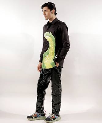 Dinosaur quilted black full sleeve cotton shirt 3
