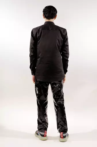 Dinosaur quilted black full sleeve cotton shirt