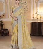 Yellow gold crush partywear saree