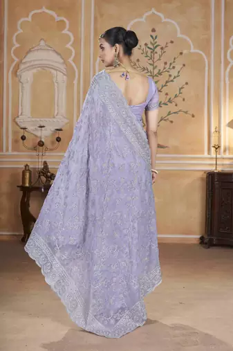 Lavender gold crush partywear saree