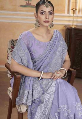 Lavender gold crush partywear saree 4