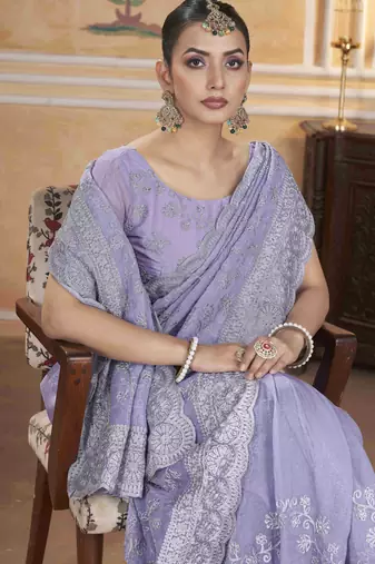 Lavender gold crush partywear saree
