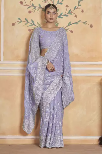 Lavender gold crush partywear saree