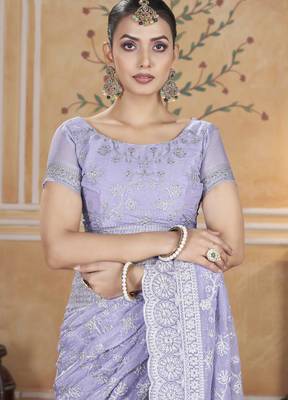 Lavender gold crush partywear saree 6