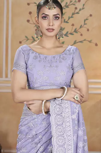 Lavender gold crush partywear saree
