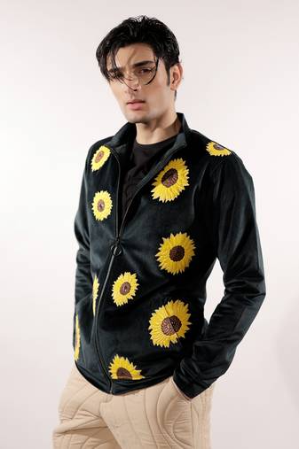 Sunflower quilted green velvet jacket