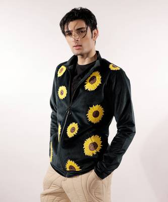 Sunflower quilted green velvet jacket 1