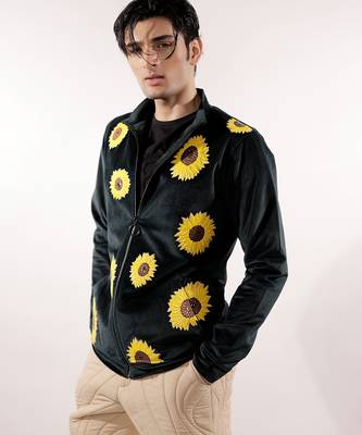 Sunflower quilted green velvet jacket 2