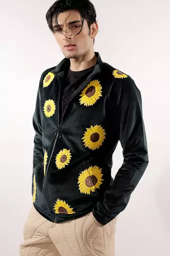 Sunflower quilted green velvet jacket