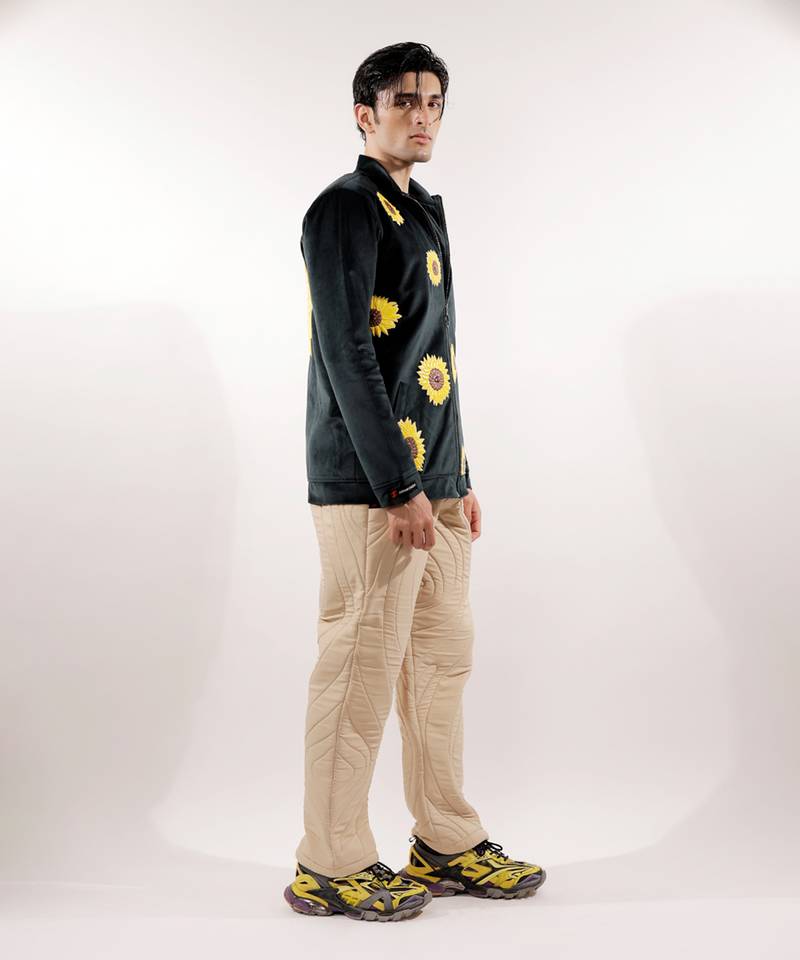Sunflower quilted green velvet jacket
