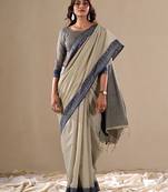 Grey handloom silk blend woven pallu border saree