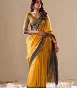 Yellow handloom silk blend woven pallu border saree
