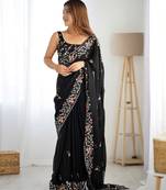 Black satin chiffon bollywood style saree