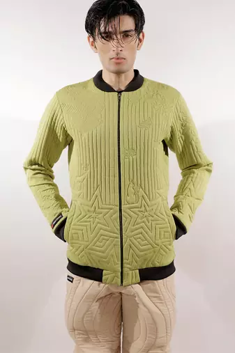 Monochrome quilted green crepe jacket