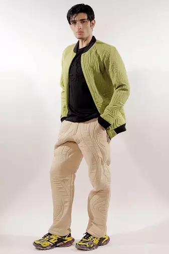 Monochrome quilted green crepe jacket