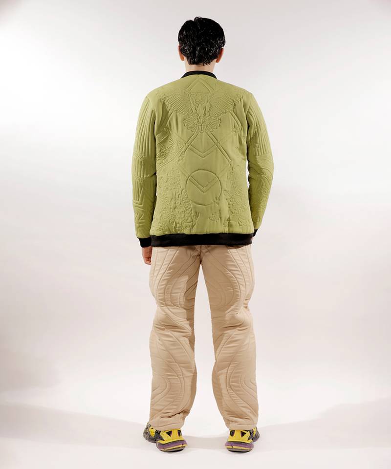 Monochrome quilted green crepe jacket