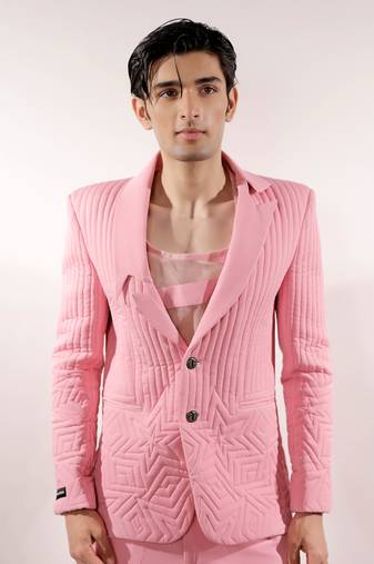 Monochrome quilted crepe pink blazer set