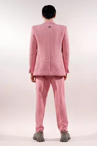 Monochrome quilted crepe pink blazer set