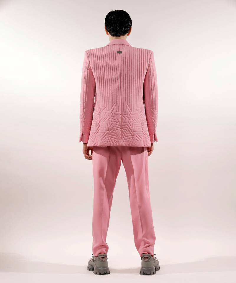 Monochrome quilted crepe pink blazer set