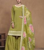Parrot green roman silk embroidered palazzo suit