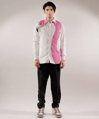 Pink flamingo quilted white cotton shirt 1