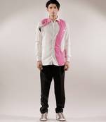 Pink flamingo quilted white cotton shirt