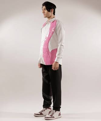 Pink flamingo quilted white cotton shirt 2