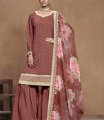Brown roman silk embroidered palazzo suit