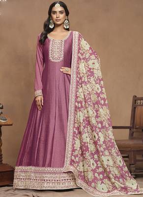 Onion pink art silk embroidered anarkali suit 1