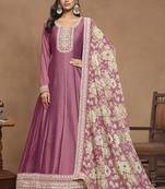Onion pink art silk embroidered anarkali suit