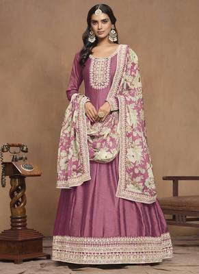 Onion pink art silk embroidered anarkali suit 2