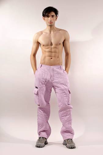 Abstract quilting lilac satin pant