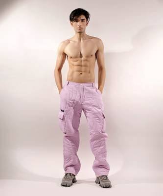 Abstract quilting lilac satin pant 1