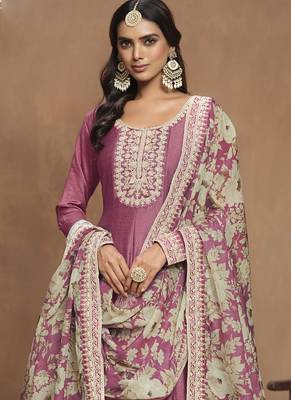 Onion pink art silk embroidered anarkali suit 3