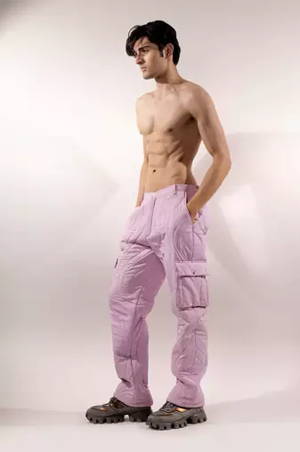 Abstract quilting lilac satin pant