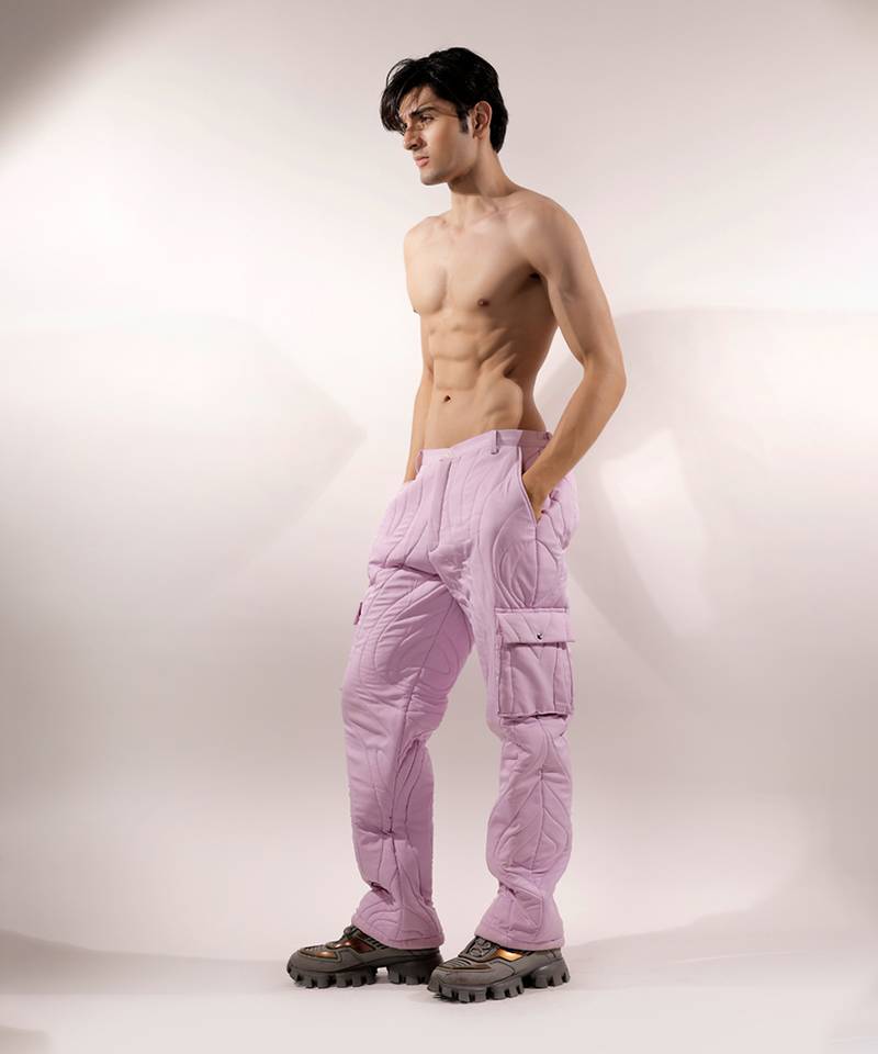 Abstract quilting lilac satin pant