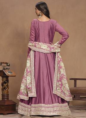Onion pink art silk embroidered anarkali suit 4