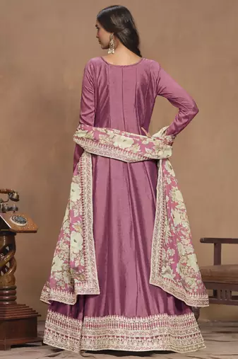 Onion pink art silk embroidered anarkali suit