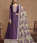 Purple art silk embroidered anarkali suit