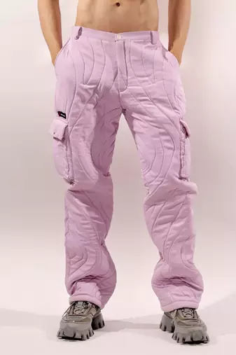 Abstract quilting lilac satin pant
