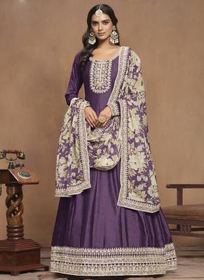Purple art silk embroidered anarkali suit 2