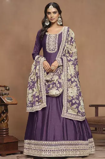 Purple art silk embroidered anarkali suit