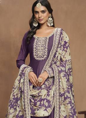 Purple art silk embroidered anarkali suit 3