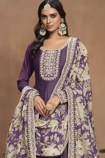 Purple art silk embroidered anarkali suit
