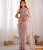 Onion soft net sequins embroidered saree