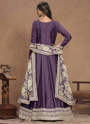 Purple art silk embroidered anarkali suit 4