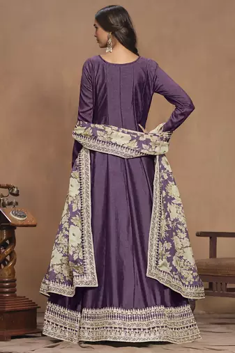 Purple art silk embroidered anarkali suit