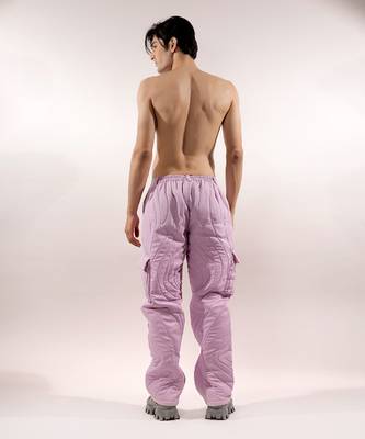 Abstract quilting lilac satin pant 4